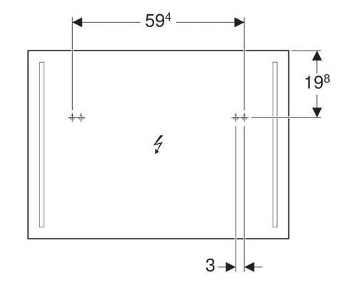 Technický nákres zrcadla s osvětlením a rozměry
