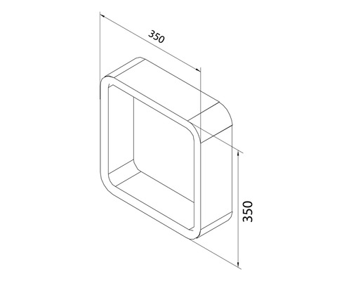 Technický výkres čtvercové nástěnné police o rozměrech 350 x 350 mm
