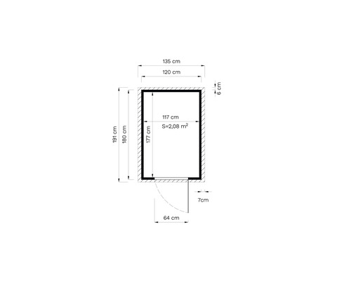 Technický nákres s rozměry zahradního domku