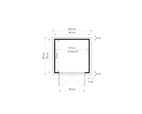 Půdorys zahradního domku s rozměry