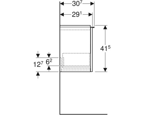 Technický nákres koupelnové skříňky s rozměry
