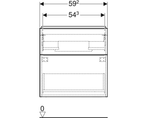 Technický nákres koupelnové skříňky s rozměry