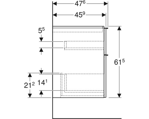 Technický nákres koupelnové skříňky s rozměry