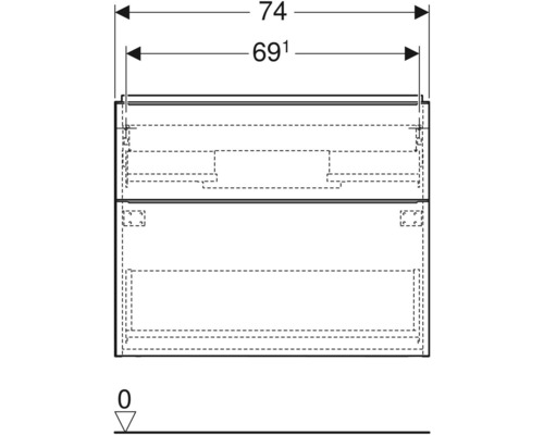 Technický výkres skříňky pod umyvadlo v koupelně s rozměry