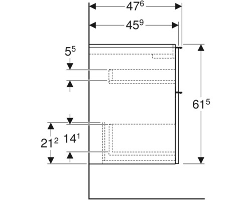 Technický nákres skříňky pod umyvadlo s rozměry