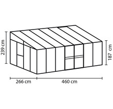 Obrázek skleníku o rozměrech 266 cm, 460 cm, 239 cm a 187 cm.