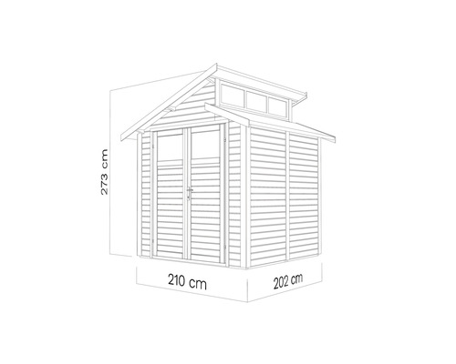 Ilustrace zahradního domku s rozměry