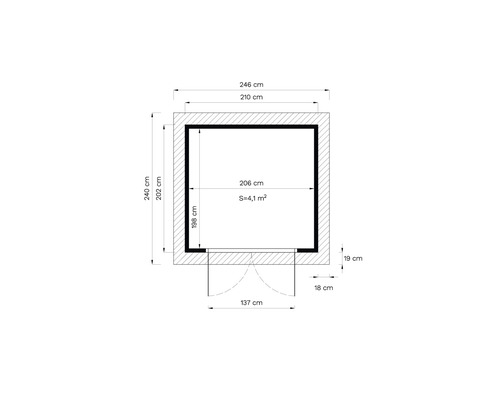 Půdorys zahradního domku s rozměry