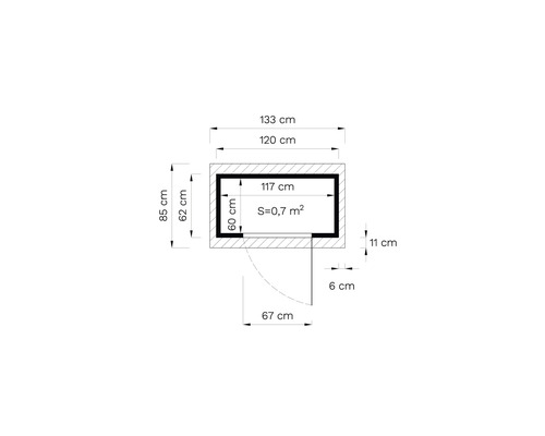 Půdorys s rozměry místnosti s dveřmi a oknem