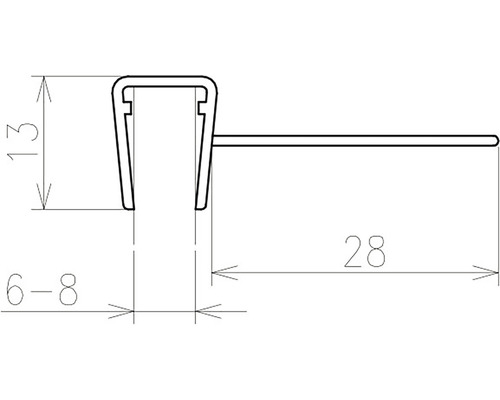 Technický nákres upevňovací spony s rozměry