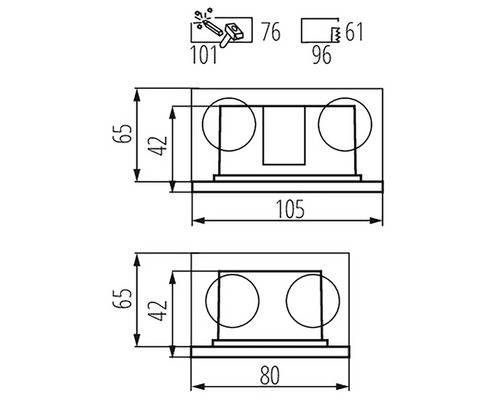 Technický výkres nábytkového kování s rozměry
