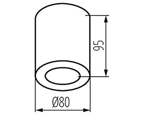 Technický výkres koncovky trubky o rozměrech 80 mm v průměru a 95 mm na výšku