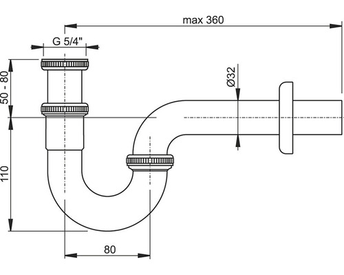 Nákres sifonu s rozměry