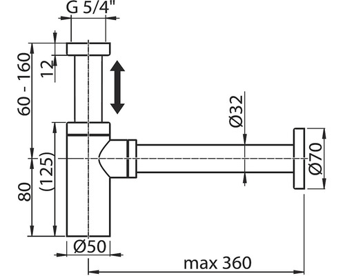Nákres sifonu s rozměry