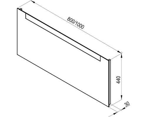 Technický nákres panelu o rozměrech 800/1000 x 440 x 30 mm