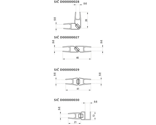 Technický výkres rohových spojek s rozměry