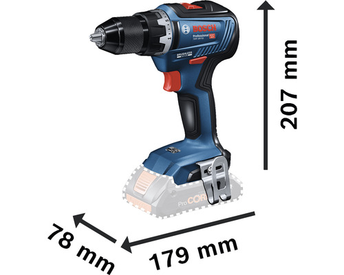 Akumulátorový vrtací šroubovák s rozměry délky, šířky a výšky