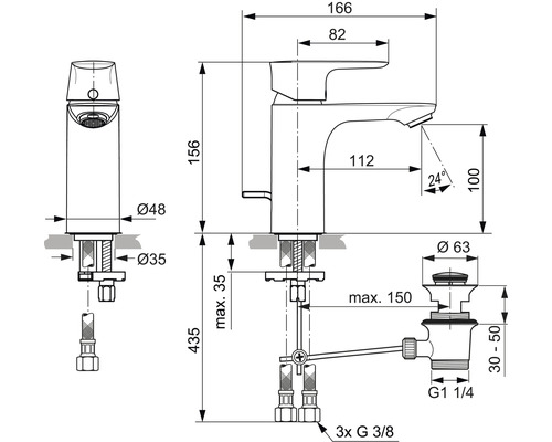 Rozměry umyvadlové baterie