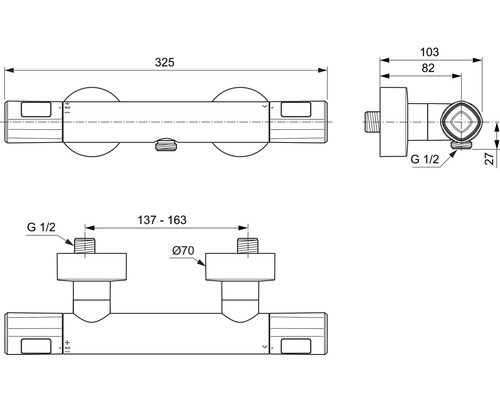 Technický výkres armatury s rozměry