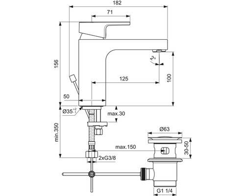 Technický výkres armatury s rozměry