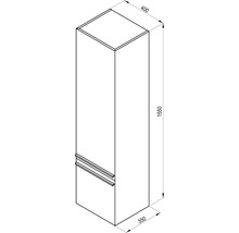 Technický výkres koupelnové vysoké skříňky s rozměry.