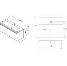 Technický nákres vany s rozměry