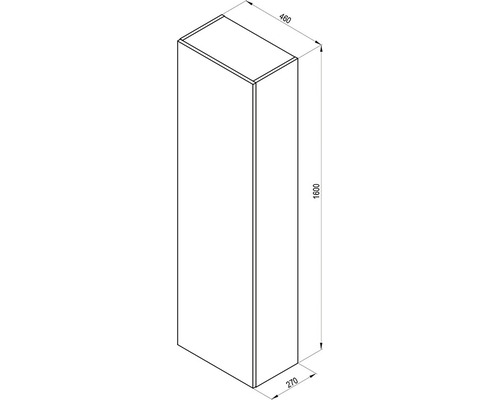 Technický nákres vysoké skříně o rozměrech 1600 x 460 x 270 milimetrů.