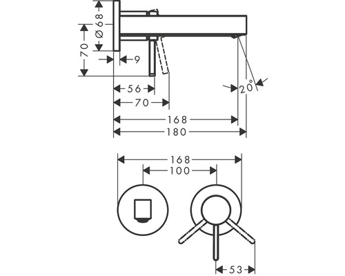 Technický nákres armatury s rozměry