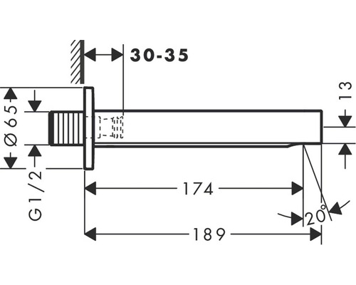 Technický nákres nástěnné výpusti s rozměry