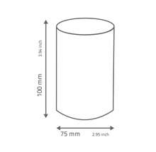 Obrázek válce o rozměrech 100 mm na výšku a 75 mm v průměru.
