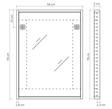 Technický nákres zrcadla s rozměry 58 x 78 centimetrů