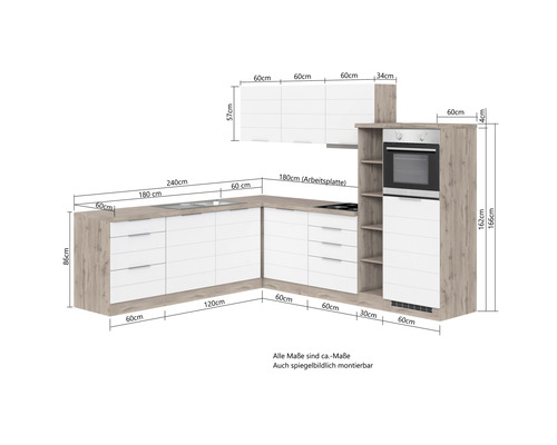 Kuchyně s rozměry pro plánování a instalaci