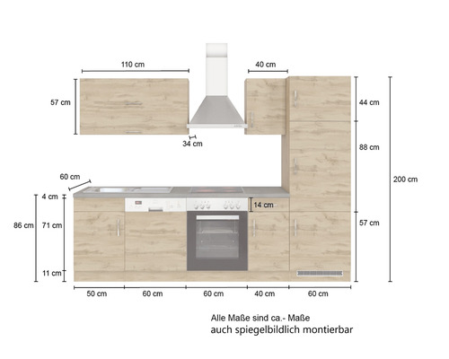 Kuchyňská linka s rozměry