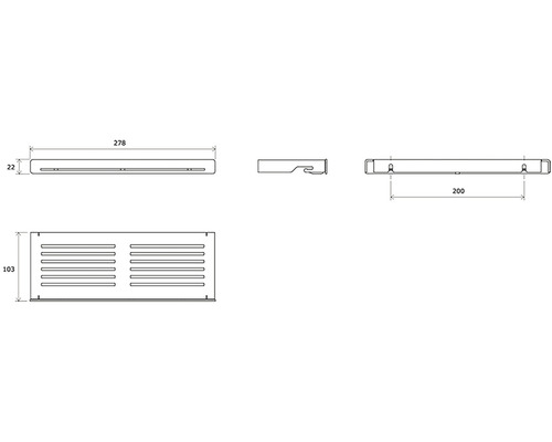 Technický výkres větrací mřížky s rozměry.