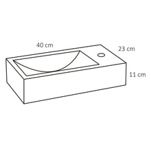 Nákres umyvadla o rozměrech 40, 23 a 11 centimetrů