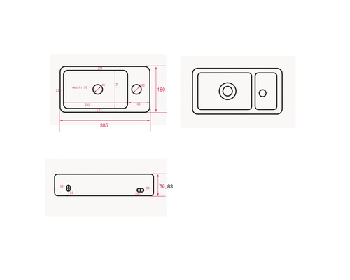 Výkres dřezu s umyvadlem a odkapávací plochou s rozměry