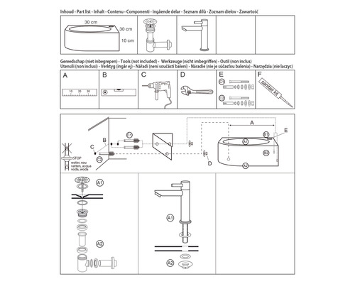 Návod k instalaci koupelnových produktů s nářadím a rozměry produktů