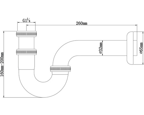 Obrázek sifonu s rozměry