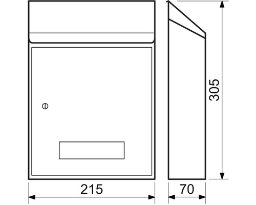 Technický výkres poštovní schránky s rozměry
