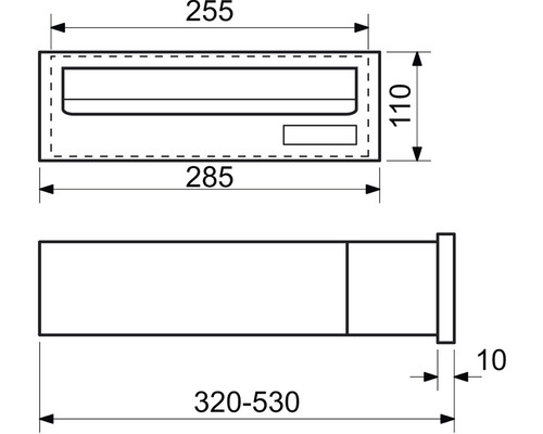 Technický výkres poštovní schránky s rozměry