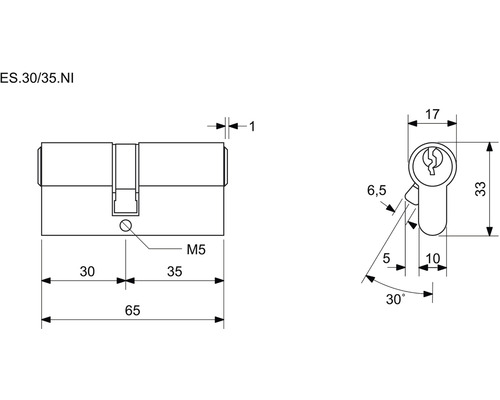 Technický nákres cylindrické vložky s rozměry