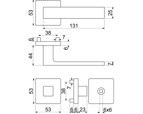 Technický výkres kliky s rozměry