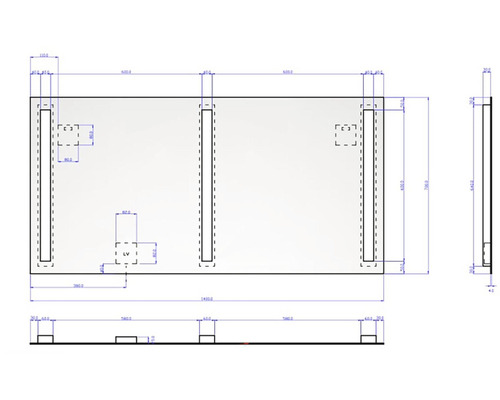 Technický výkres zrcadla s rozměry