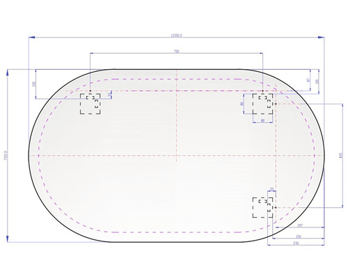 Výkres stolové desky s rozměry