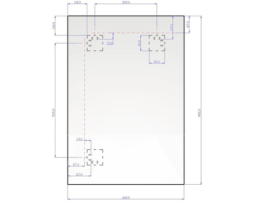 Technický výkres desky s rozměry