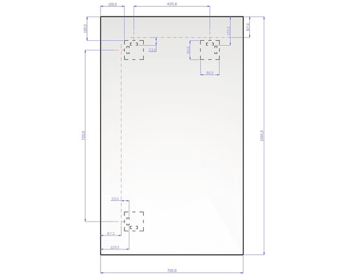 Technický výkres desky s rozměry pro otvory