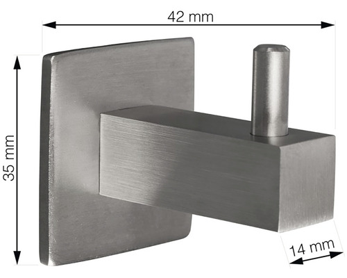 Nerezový věšák na šaty o rozměrech 42 mm x 35 mm x 14 mm