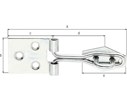 Závora s rozměry a, b, c, d a e