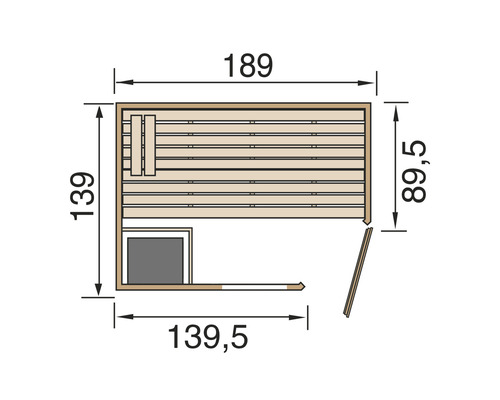 Technický nákres sauny s rozměry