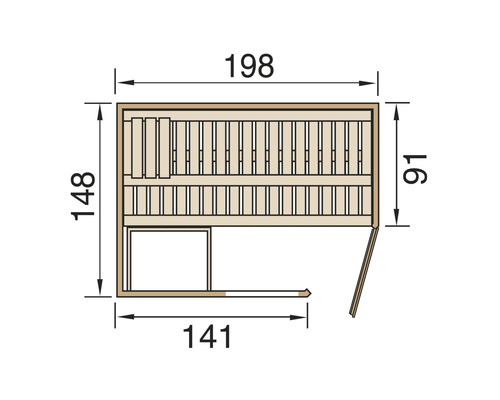 Technický nákres sauny s rozměry